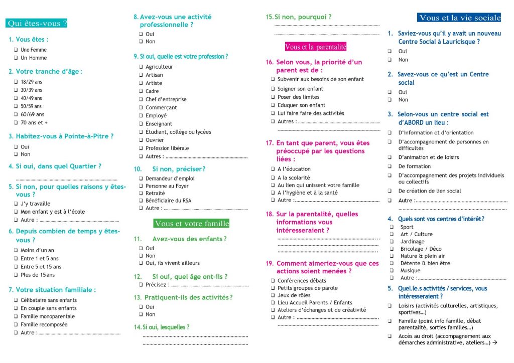 questionnaire habitants